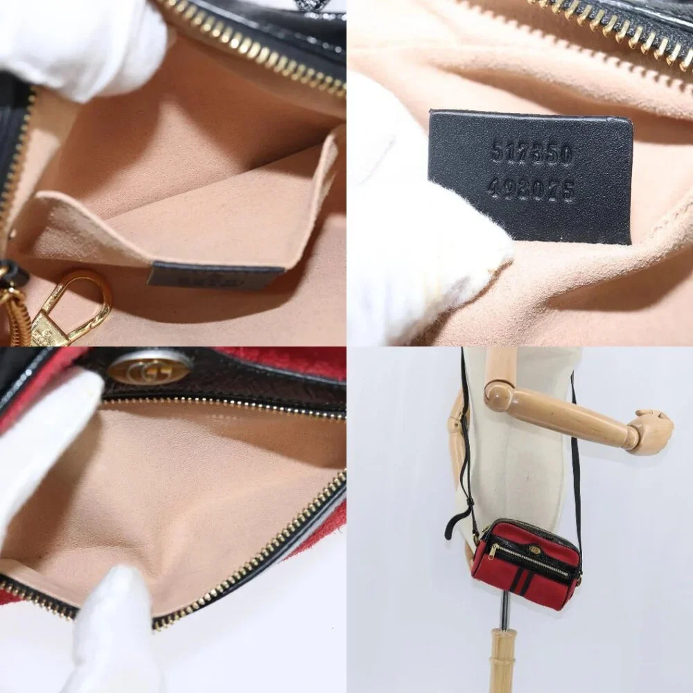 GUCCI Sherry Line Shoulder Bag Suede Patent Red Gold black 527350 Auth bs30609 - Picture 15 of 16